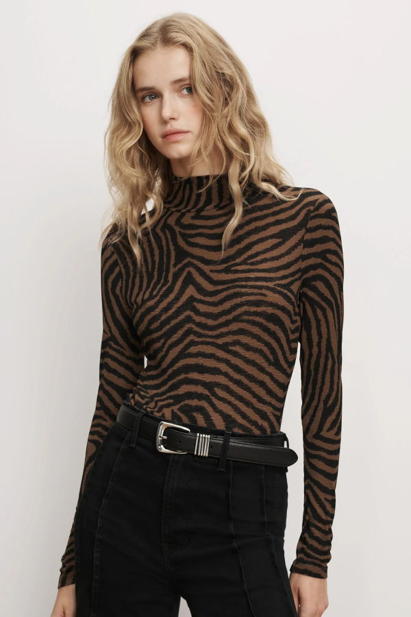 Veronica Beard Wyeth Zebra Turtleneck Top