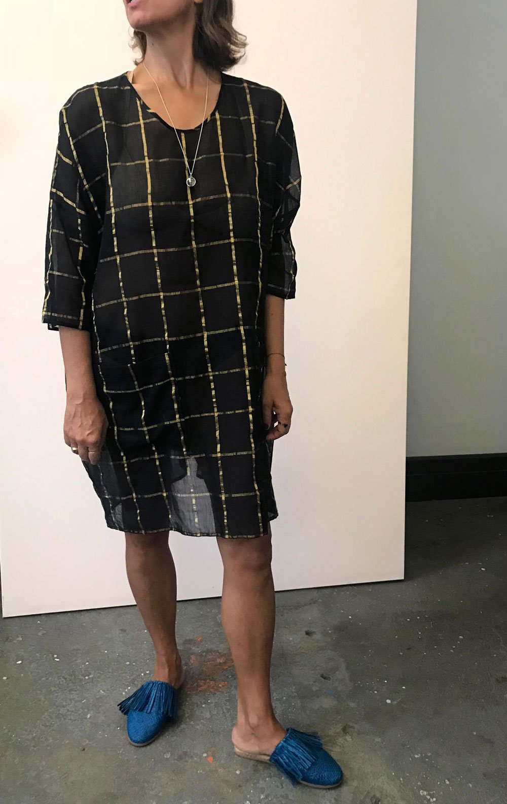 Two Grid Tunic Dress - Black Metallic | Garmentory