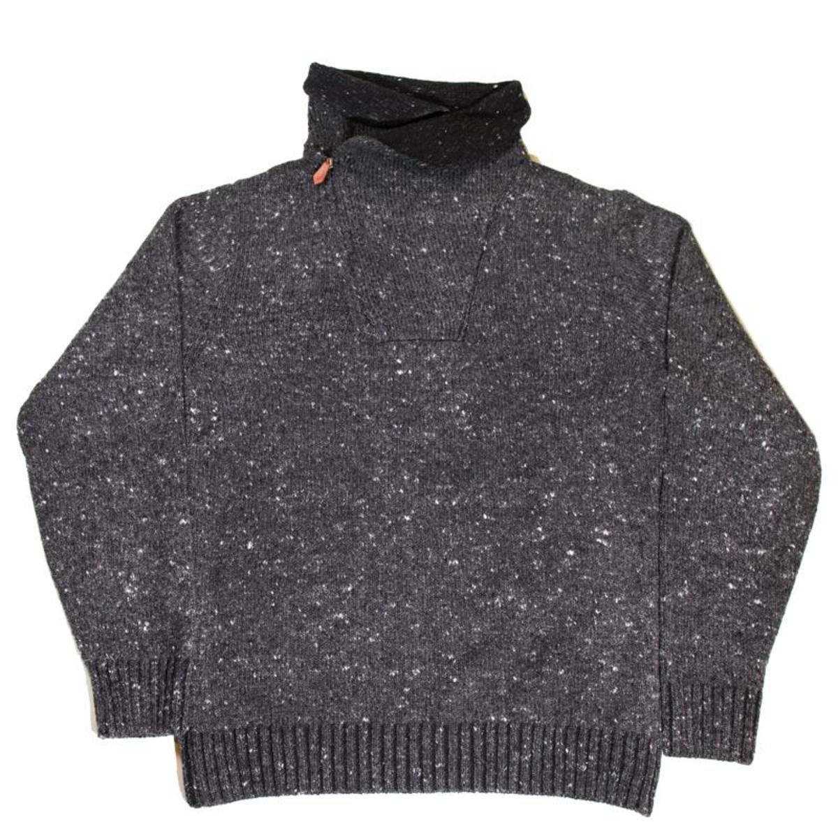 Inis Meáin Cowl Zip Knit Sweater - Fumo  - Image 1 of 1