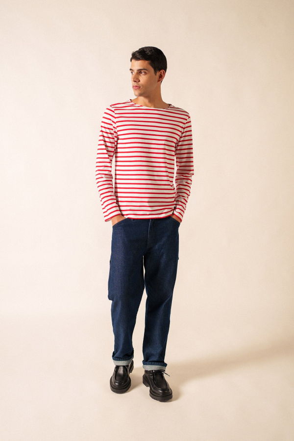 Saint James Minquiers Modern Breton Shirt - White/Red