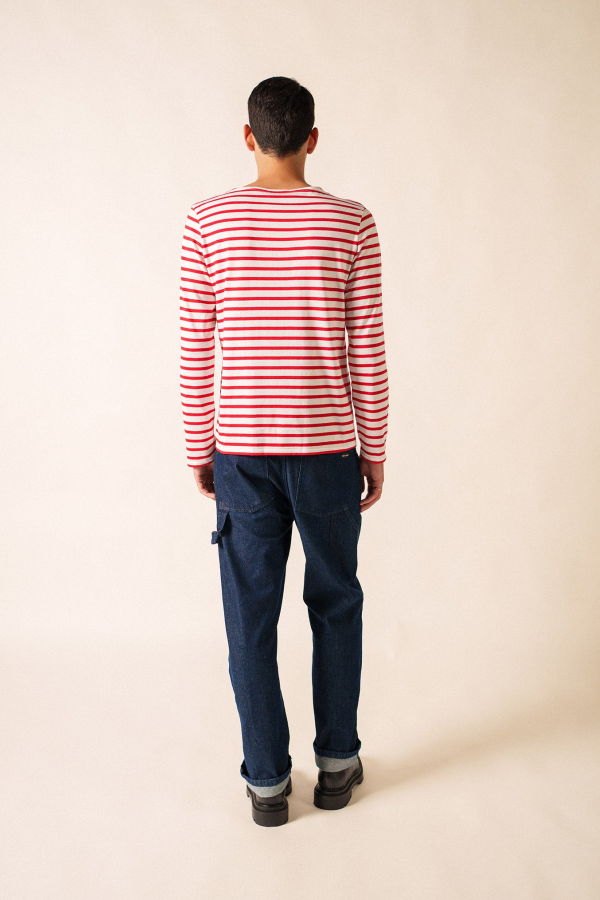 Saint James Minquiers Modern Breton Shirt - White/Red