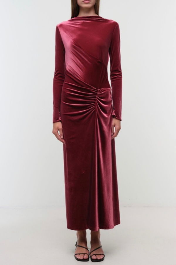 Jonathan Simkhai Ferrera Long Sleeve Midi Dress - Lipstick