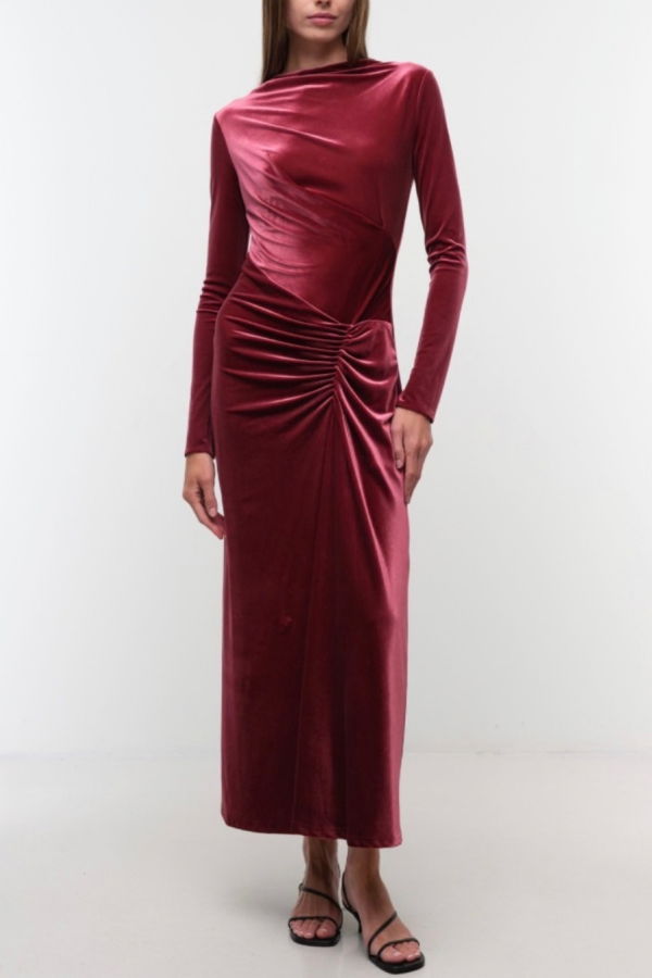 Jonathan Simkhai Ferrera Long Sleeve Midi Dress - Lipstick
