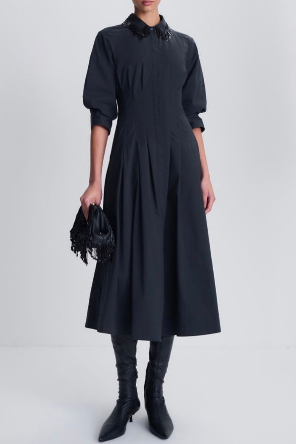 Jonathan Simkhai Jazz Embellished Pintuck Midi Dress - Black