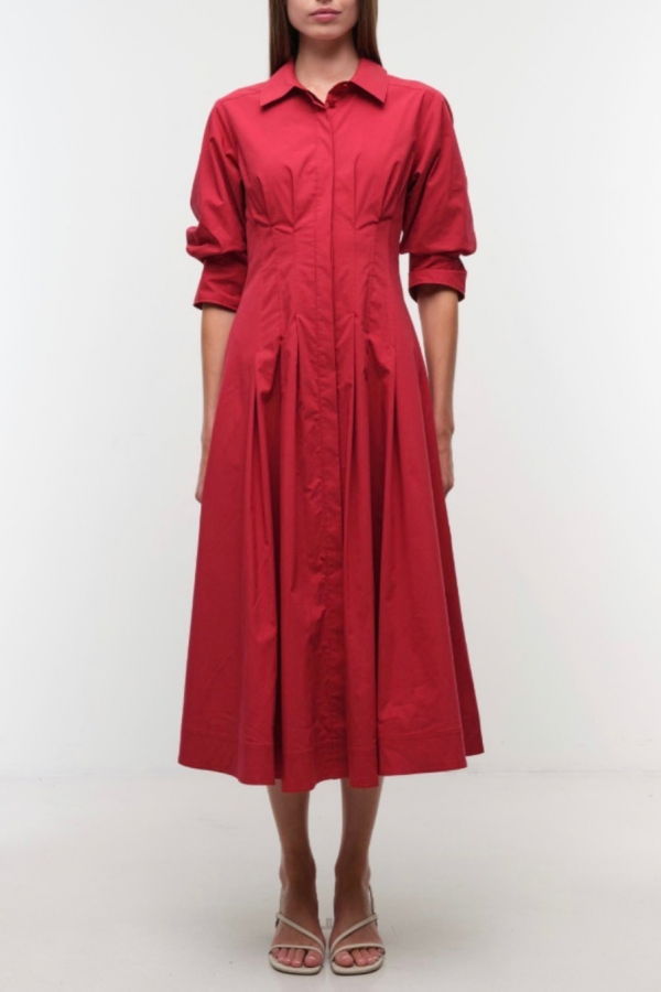 Jonathan Simkhai Jazz Pintuck Midi Dress - Lipstick