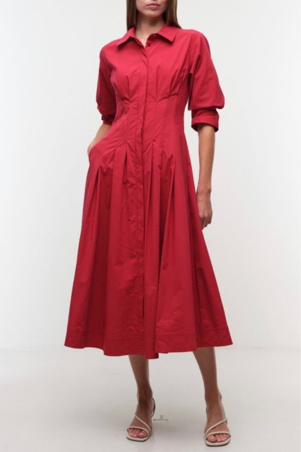 Jonathan Simkhai Jazz Pintuck Midi Dress - Lipstick