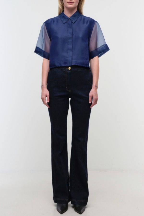 Jonathan Simkhai Ryett S/S Crop Shirt - Ink