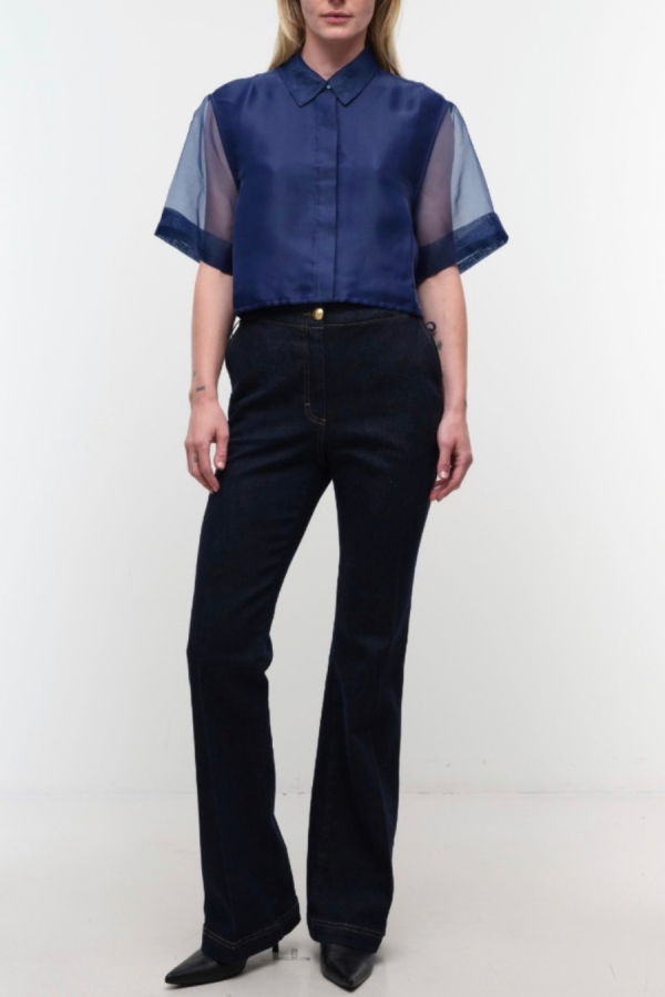 Jonathan Simkhai Ryett S/S Crop Shirt - Ink