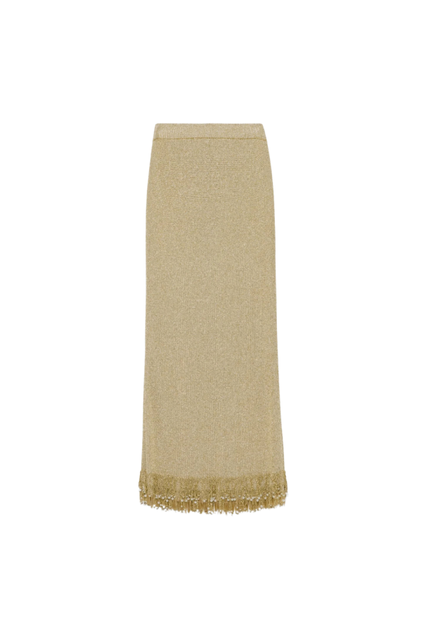 Jonathan Simkhai Zeni Pearl Fringe Midi Skirt - Gold