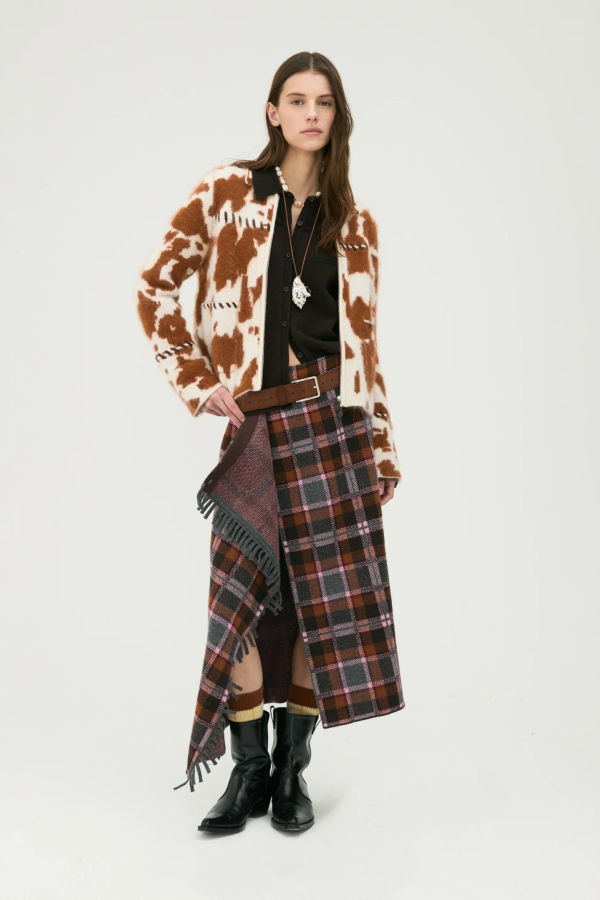 Guest in Residence Cashmere Wool Blend Tartan Wrap Skirt
