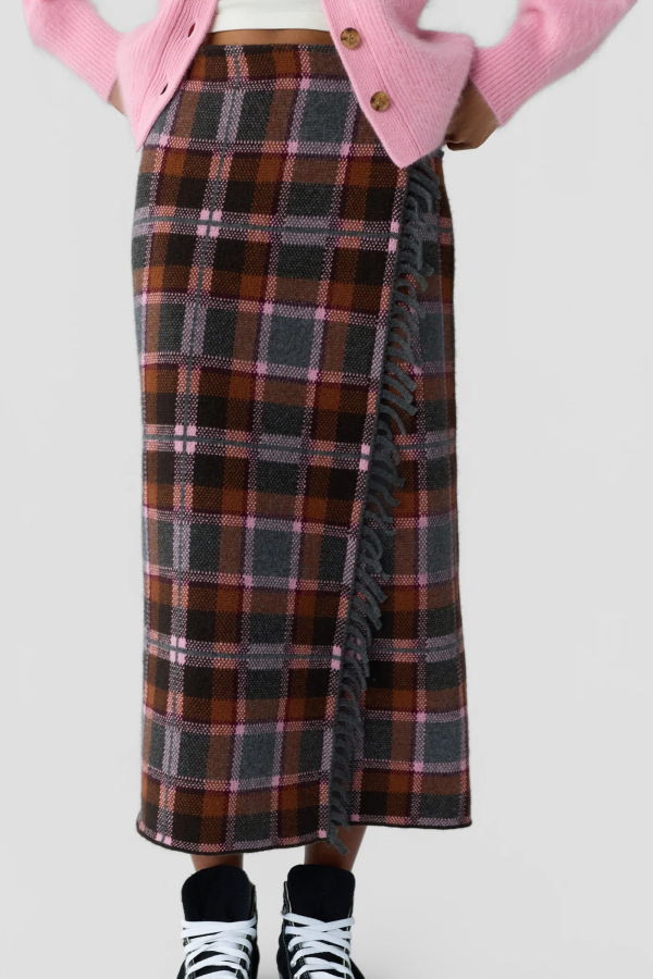 Guest in Residence Cashmere Wool Blend Tartan Wrap Skirt