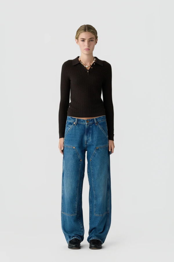 Guest in Residence Long Sleeve Shrunken Cashmere Waffle Polo