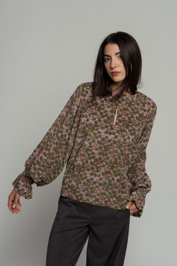 Odeeh Pompon Florets Silk Shirt - Dark Emerald