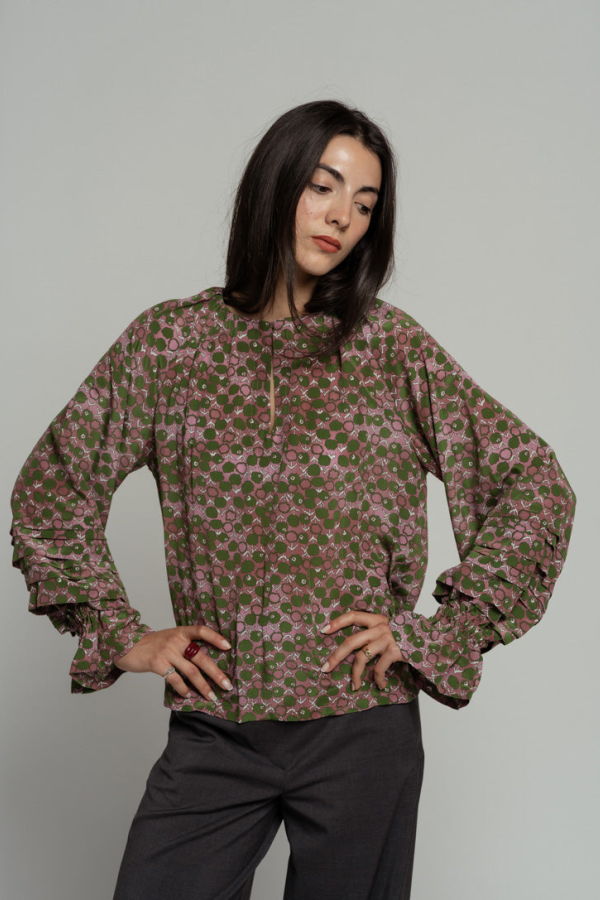 Odeeh Pompon Florets Silk Shirt - Dark Emerald
