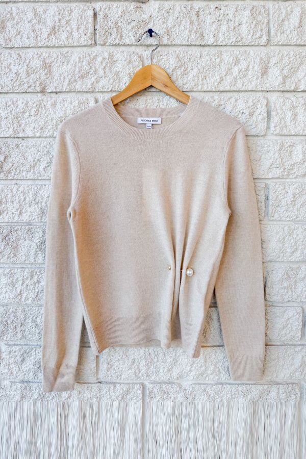 Veronica Beard Frankie Pullover With Pearl Pin - Oatmeal Melange
