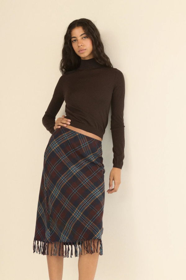 DÔEN Elowette Knotted Fringe Skirt - Willoughby Plaid