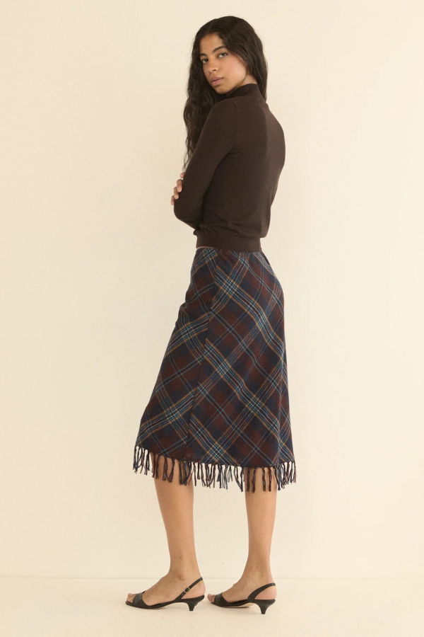 DÔEN Elowette Knotted Fringe Skirt - Willoughby Plaid