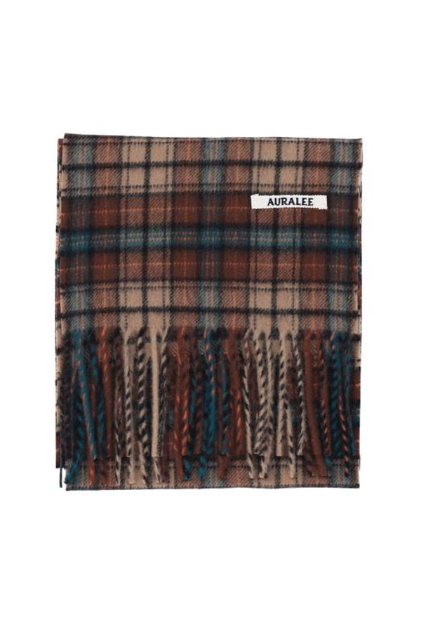 Auralee Scarf - Red Brown Check