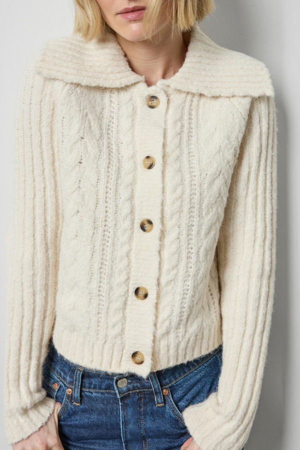 Lilla P. Lofty Collared Cardigan - Ivory