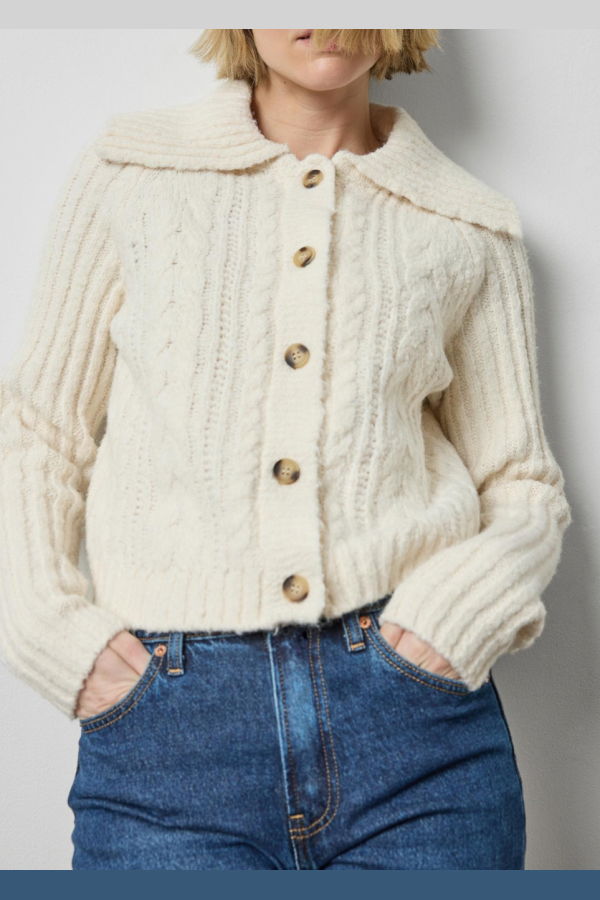 Lilla P. Lofty Collared Cardigan - Ivory