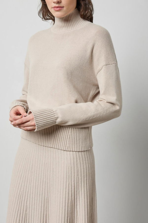 Lilla P. Relaxed Mock Turtleneck Sweater - Dove