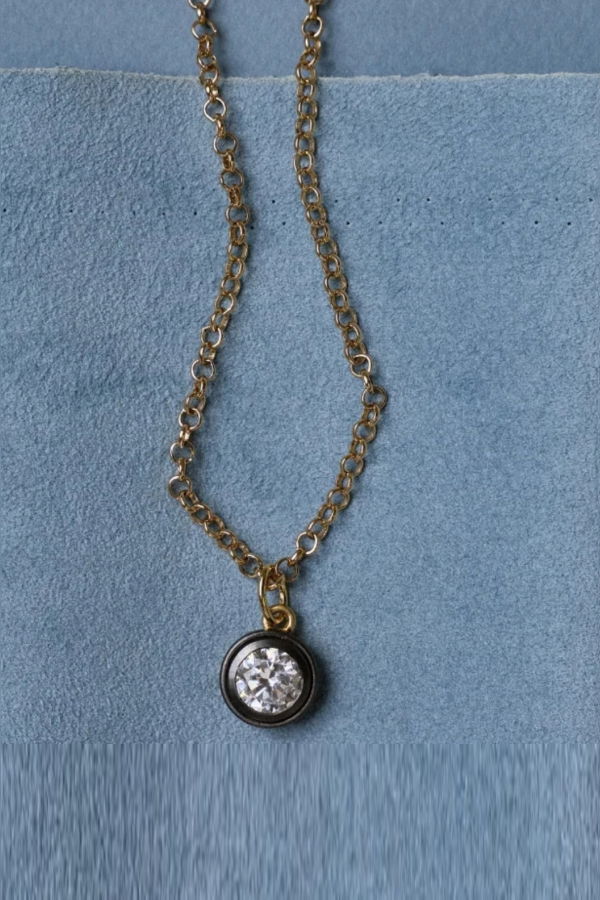 Hart Bezel Charm Necklace - Rhodium