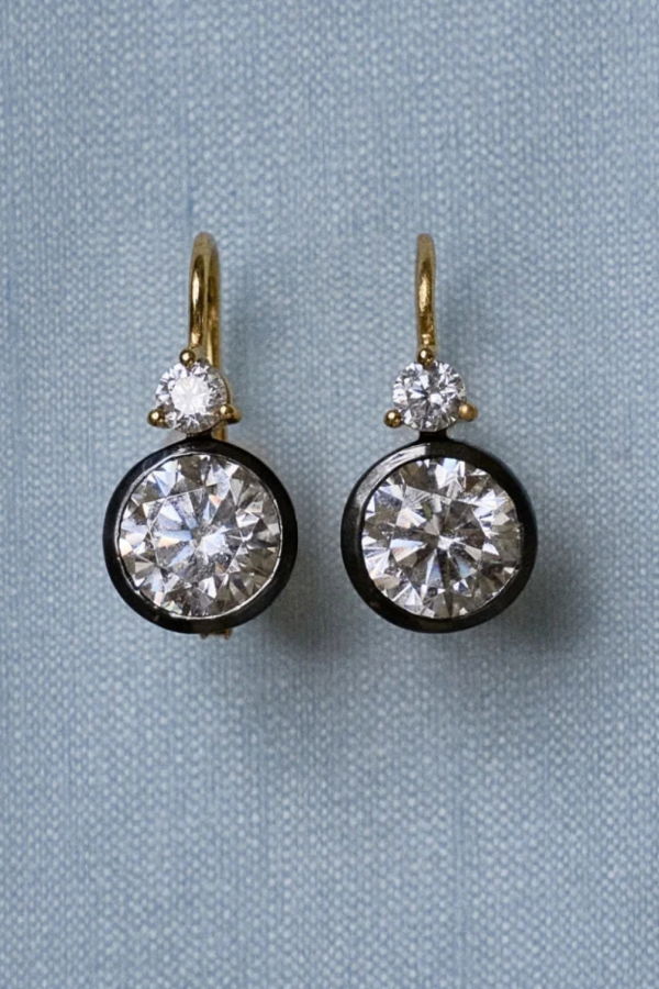 Hart Double Bezel Drop Earrings - Rhodium