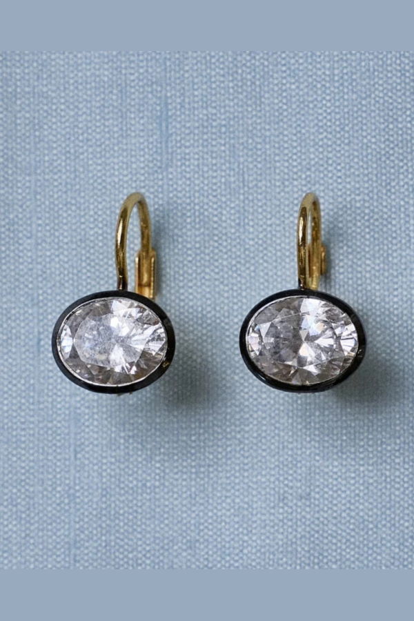 Hart Oval Bezel Earrings - Rhodium