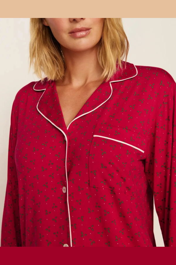 Eberjey Gisele Printed Long PJ Set - Hollyberry / Holly Red / Ivory