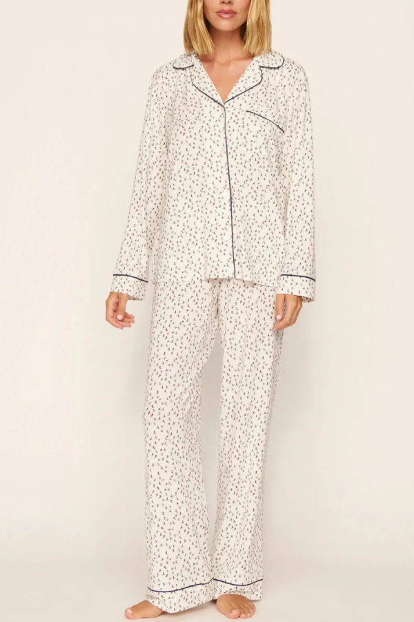 Eberjey Gisele Printed Long PJ Set - On the Slopes Ivory/Navy