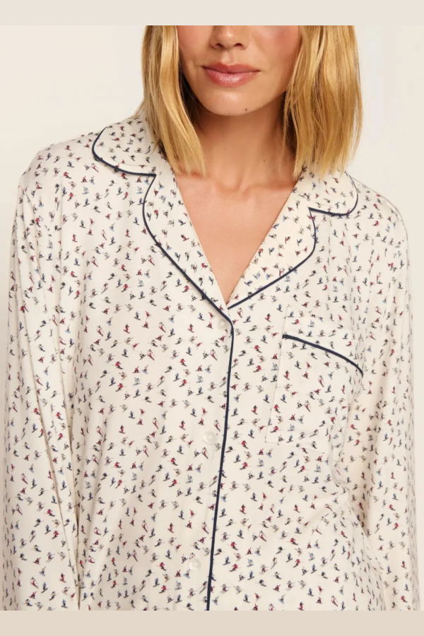 Eberjey Gisele Printed Long PJ Set - On the Slopes Ivory/Navy