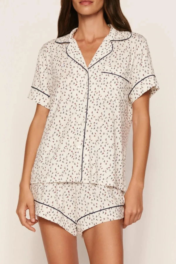 Eberjey Gisele Printed Relax Short PJ Set - On The Slopes Ivory/Navy