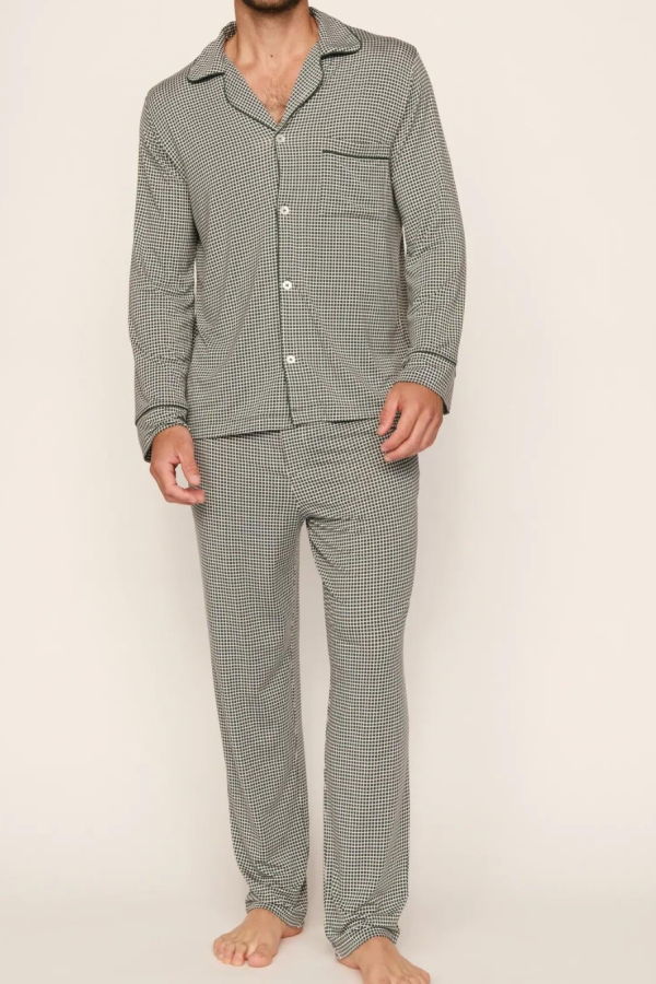 Eberjey William Printed Long PJ Set - Cabin Check Ivory/Pine
