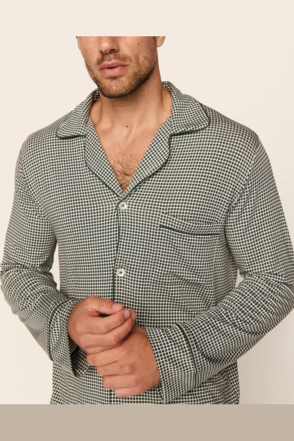 Eberjey William Printed Long PJ Set - Cabin Check Ivory/Pine