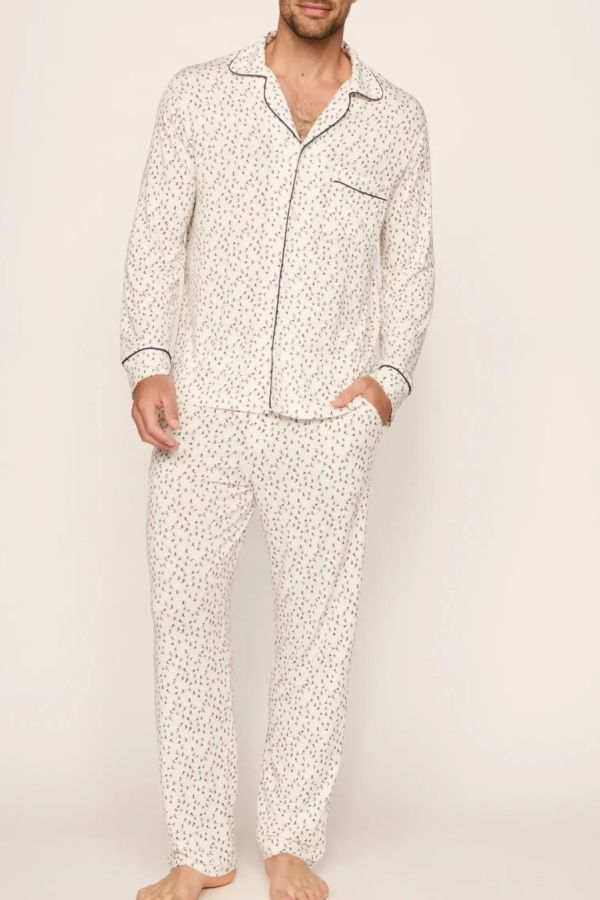 Eberjey William Printed Long PJ Set - On the Slopes Ivory/Navy
