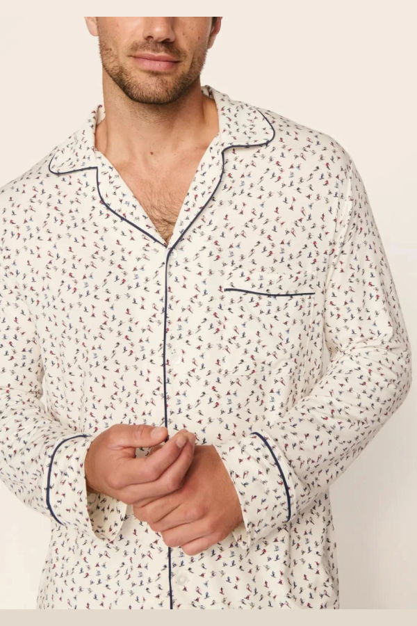 Eberjey William Printed Long PJ Set - On the Slopes Ivory/Navy