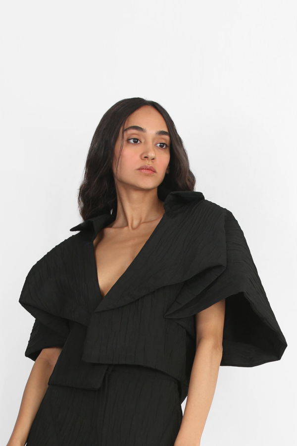 Solouk Eternal Fold Jacquard Cropped Jacket