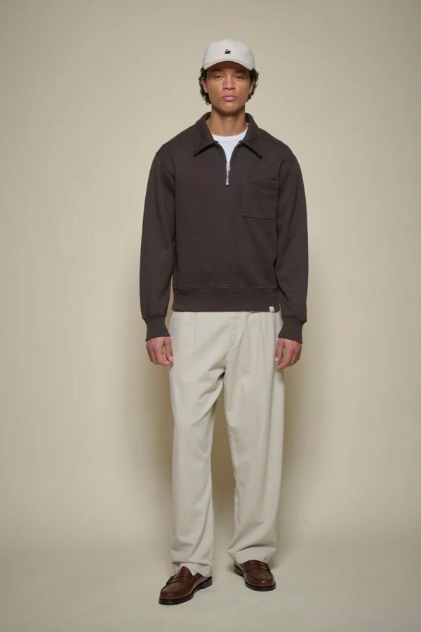 Merz b. Schwanen ZIP03.199 Authentic Fleece Polo-Collared Half-Zip Sweatshirt