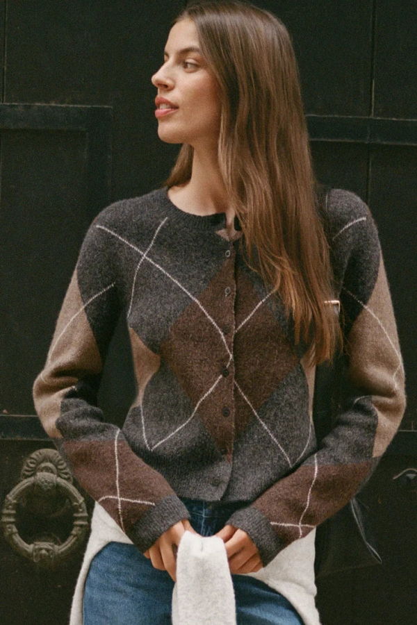 Z Supply Medina Argyle Cardigan - Charcoal Heather