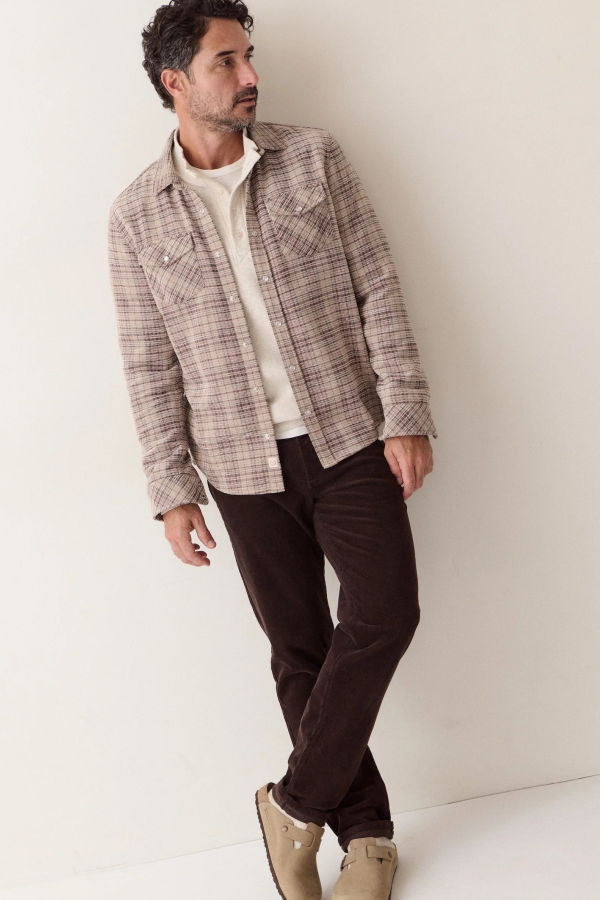 Marine Layer The Clark Corduroy Shirt - Brown Plaid