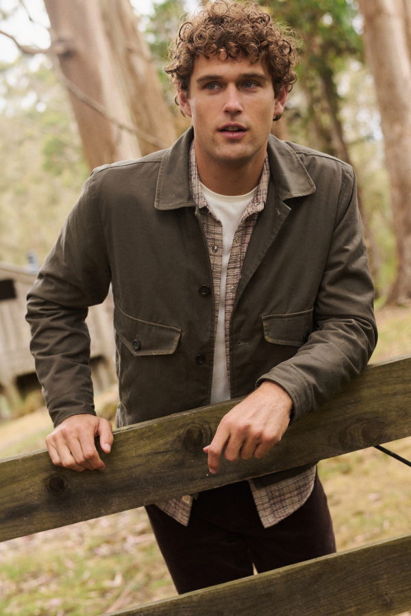 Marine Layer The Sawyer Waxed Trucker Jacket - Olive