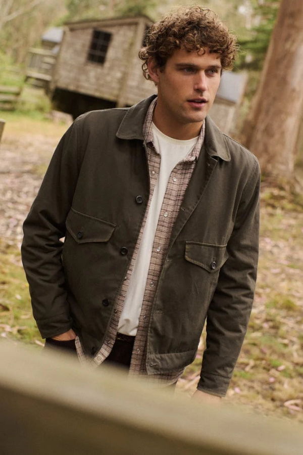 Marine Layer The Sawyer Waxed Trucker Jacket - Olive