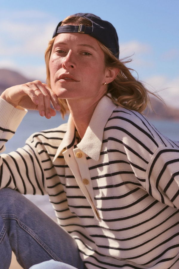Marine Layer Valerie Polo Sweater - Cream Twilight