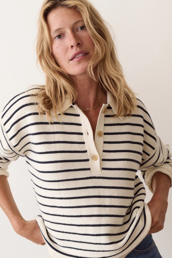 Marine Layer Valerie Polo Sweater - Cream Twilight