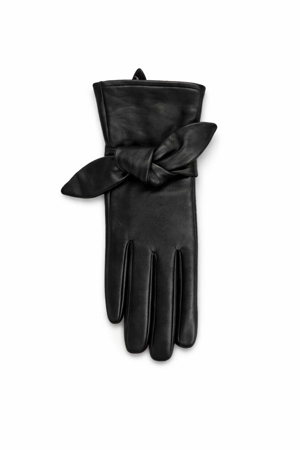 Frances Valentine Bow Leather Gloves - Black