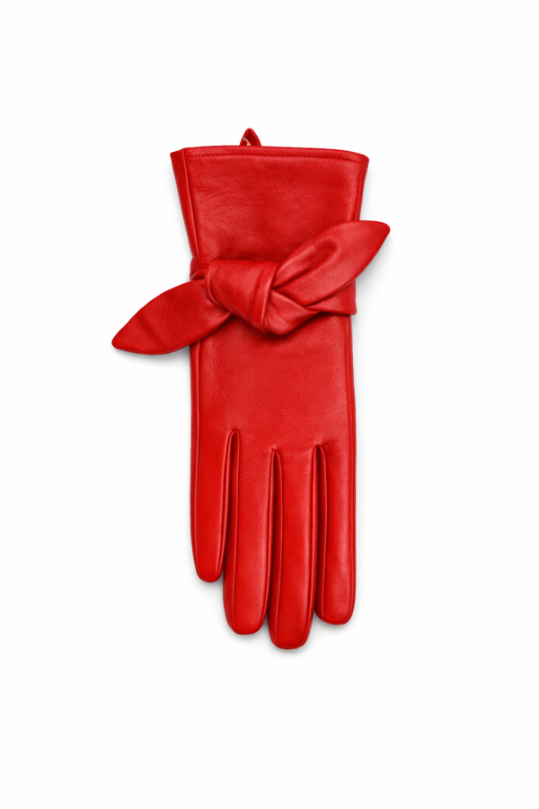 Frances Valentine Bow Leather Gloves - Red