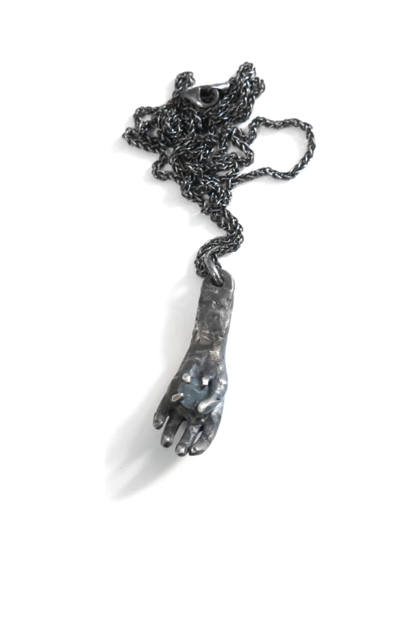 Elaine Ho Hand Holding Rough Sapphire Necklace