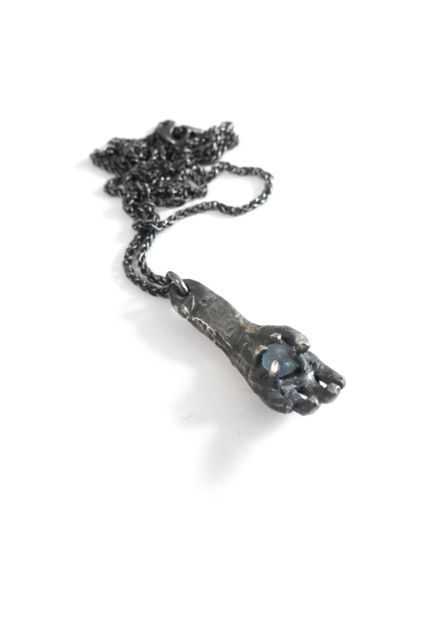 Elaine Ho Hand Holding Rough Sapphire Necklace