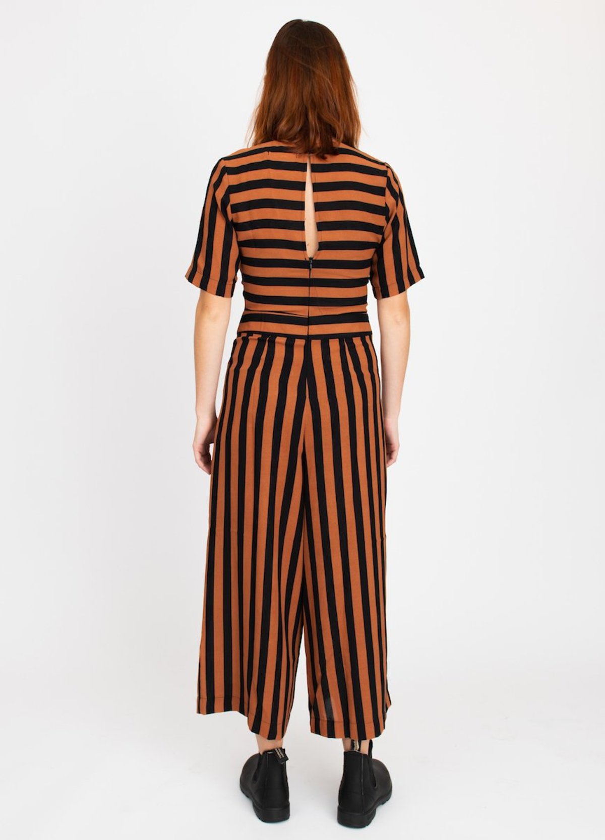 Traffic People Striped Bianca Jumpsuit Brown Garmentory