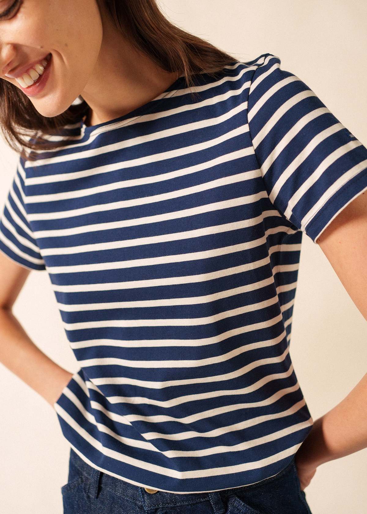 Saint James Etrille II Nautical Striped Tee - Navy/Ecru - Image 3 of 4